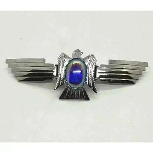 Vtg Hondo Clip Shirt Collar Tie Southwest Eagle & Rainbow Hematite Wil-Aren